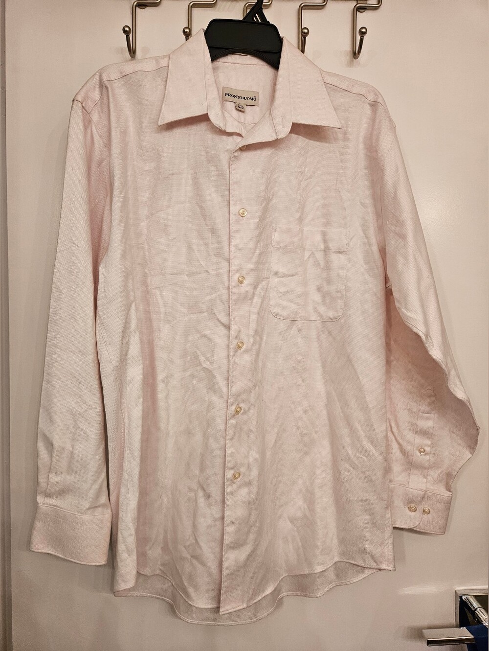 Pronto Uomo Mens Light Pink Long Sleeve Dress Shirt 15 1/2 32/33 Point Collar